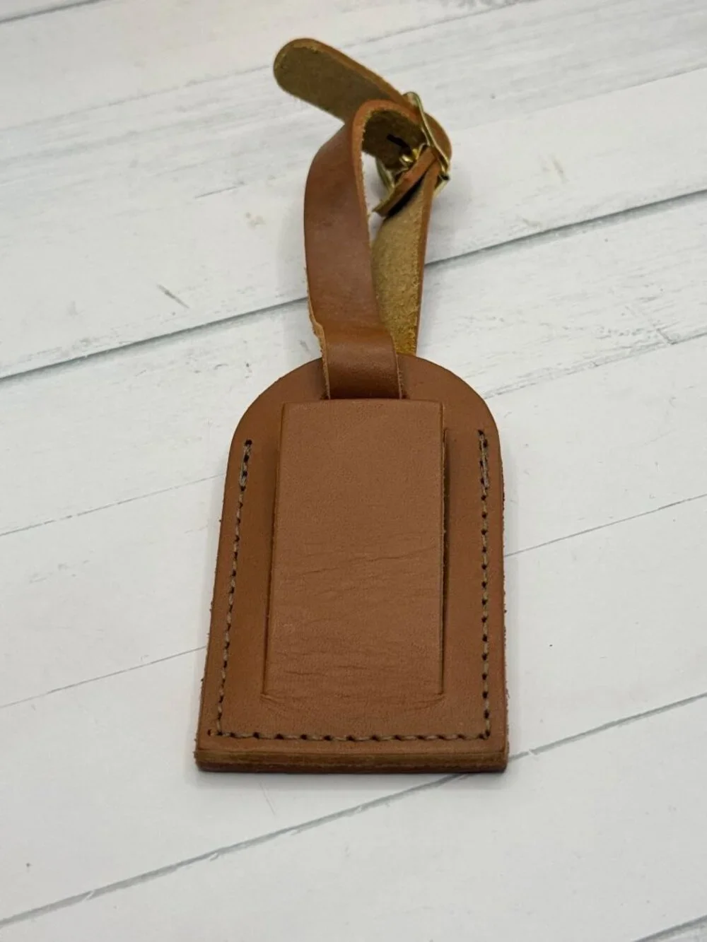 Brown Genuine Leather Luggage Tag With Gold Buckle & ID Card Slot For Travel